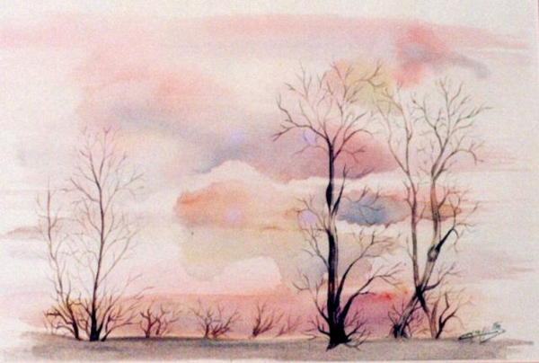''Harmonie'' aquarelle 30x20cm, Fanny LAFFITTE, artiste peintre aquarelliste, parvient a ressentir les atmosphères apaisées des paysages et les restitue en couleurs diaphanes. Des œuvres emplies de charme et de savoir aquarelliste. 