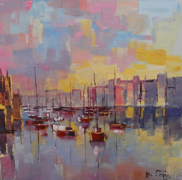 LE PEINTRE DAVID PONS ...ICI UNE MARINE PORTUAIRE... LA SYMBIOSE D'UNE CULTURE PICTURALE PROFONDE, C'EST LE RESTRUCTURALISME...