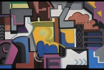 “Dans le Jaune” -Tableau Graffiti - Techniques mixtes (huile acrylique) toile sur chassis 65x100cm, oeuvre de Catherine FEFF