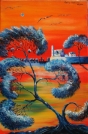 Paysage embrasé, 33x22, huile sur toile, pinceau.